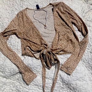 Tie-Front Ribbed Long Sleeve